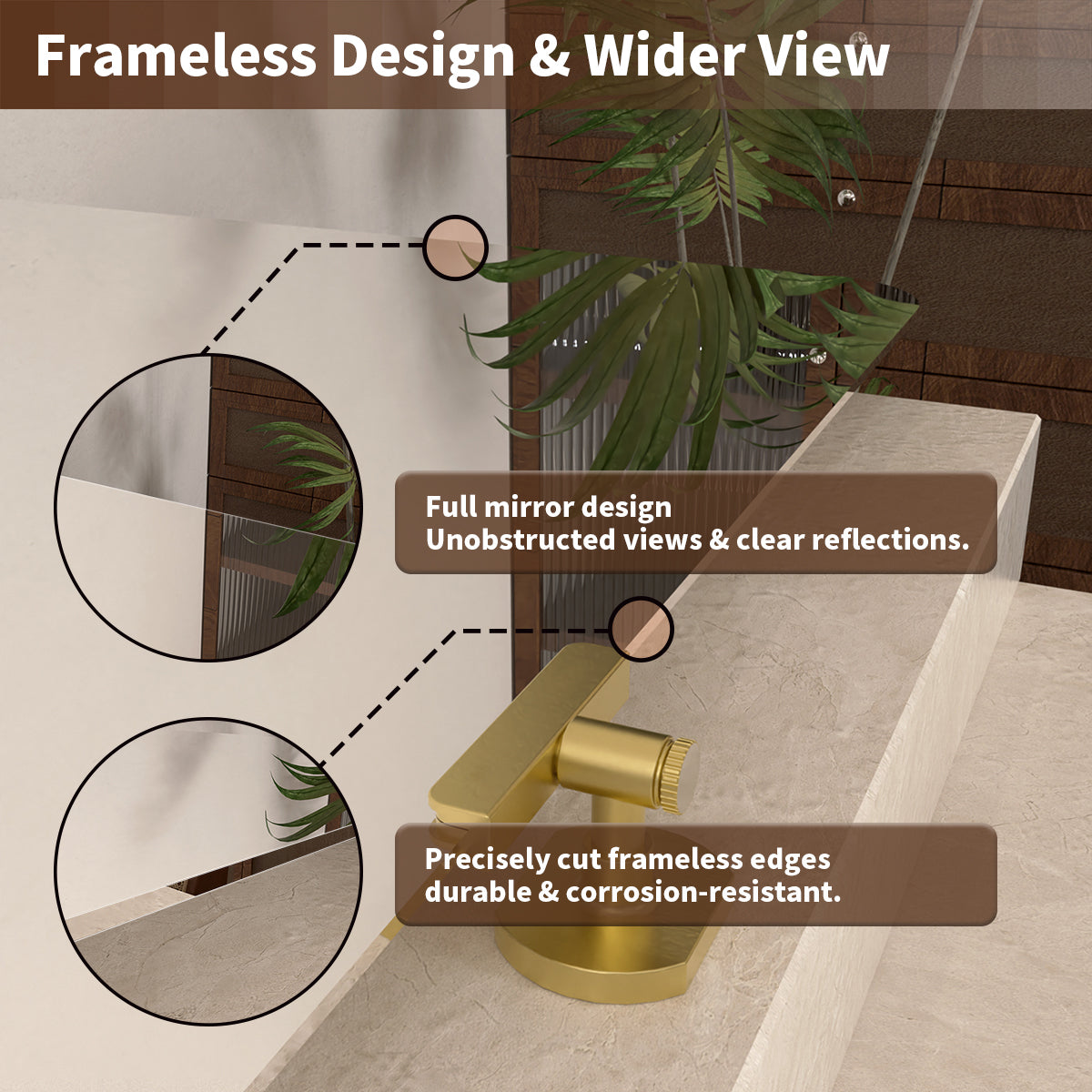 Angulus 20 in. W x 30 in. H Rectangular Frameless Tilt Wall Mount Bathroom Vanity Mirror KH2030-GD-09