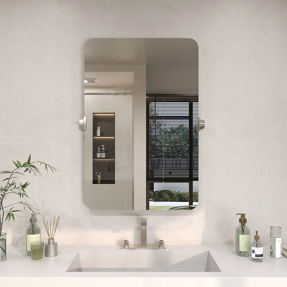 TaiMei 24 in. H x 36 in. W Rectangular Frameless Tilt Wall Mount Bathroom Vanity Mirror Brushed Nickel KH2436-BN-01_4c28dd14-f4fb-49ee-9a09-5bafd22e806a