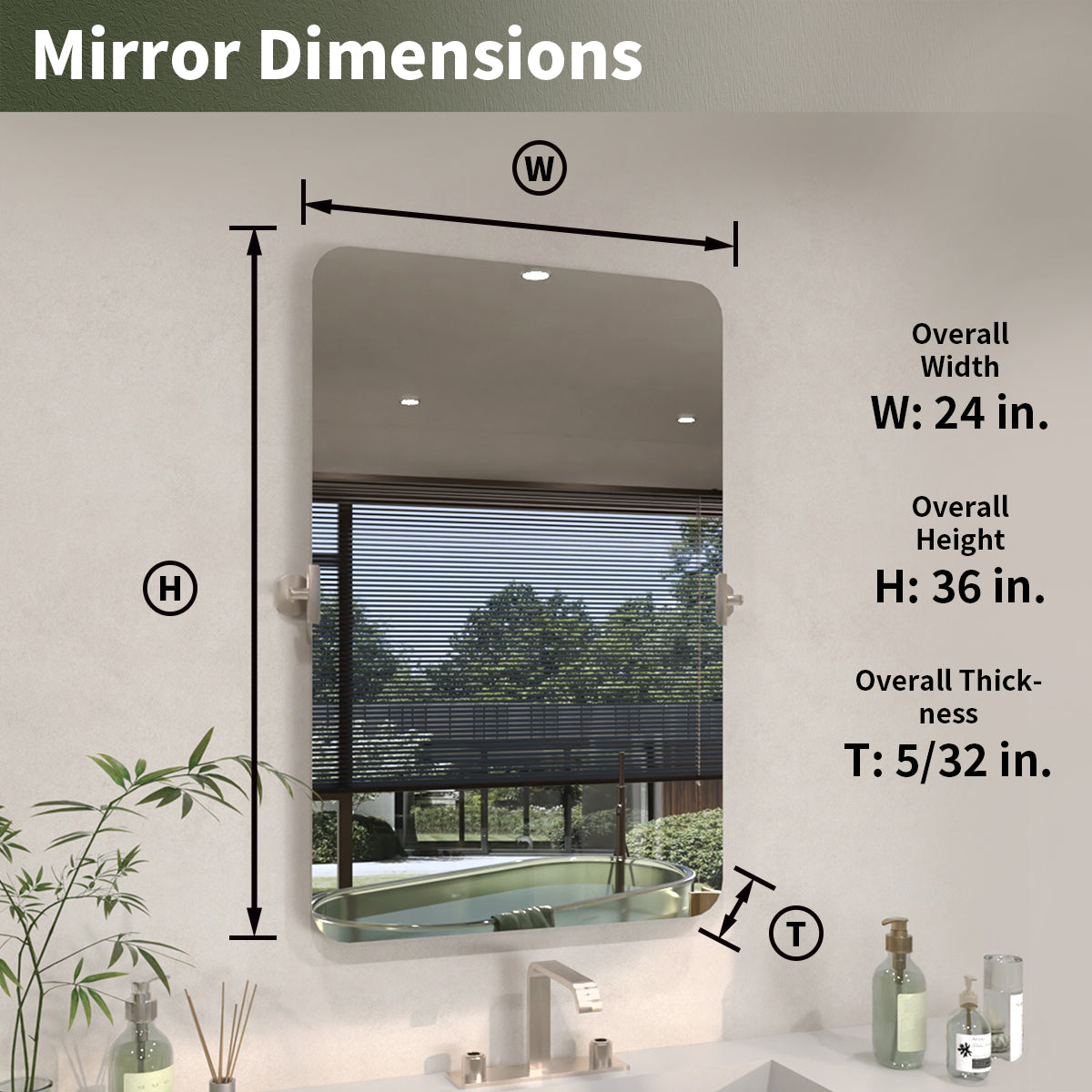 TaiMei 24 in. H x 36 in. W Rectangular Frameless Tilt Wall Mount Bathroom Vanity Mirror KH2436-BN-03_f4add3be-37e3-4c87-986b-457a19c55399