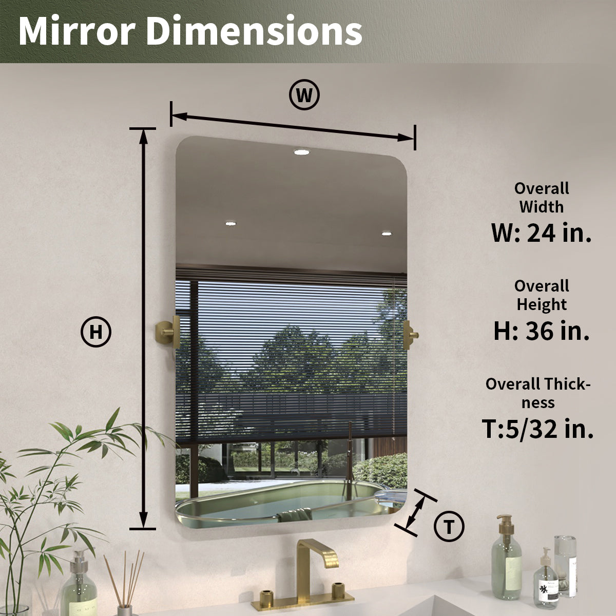 TaiMei 24 in. H x 36 in. W Rectangular Frameless Tilt Wall Mount Bathroom Vanity Mirror KH2436-GD-03_fee29445-7562-44ee-8a8e-f5f0c1d61e54