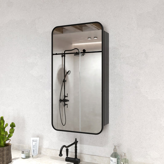 Rectangular Framed Recessed/Surface Mount Medicine Cabinet with Mirror in Matte Black