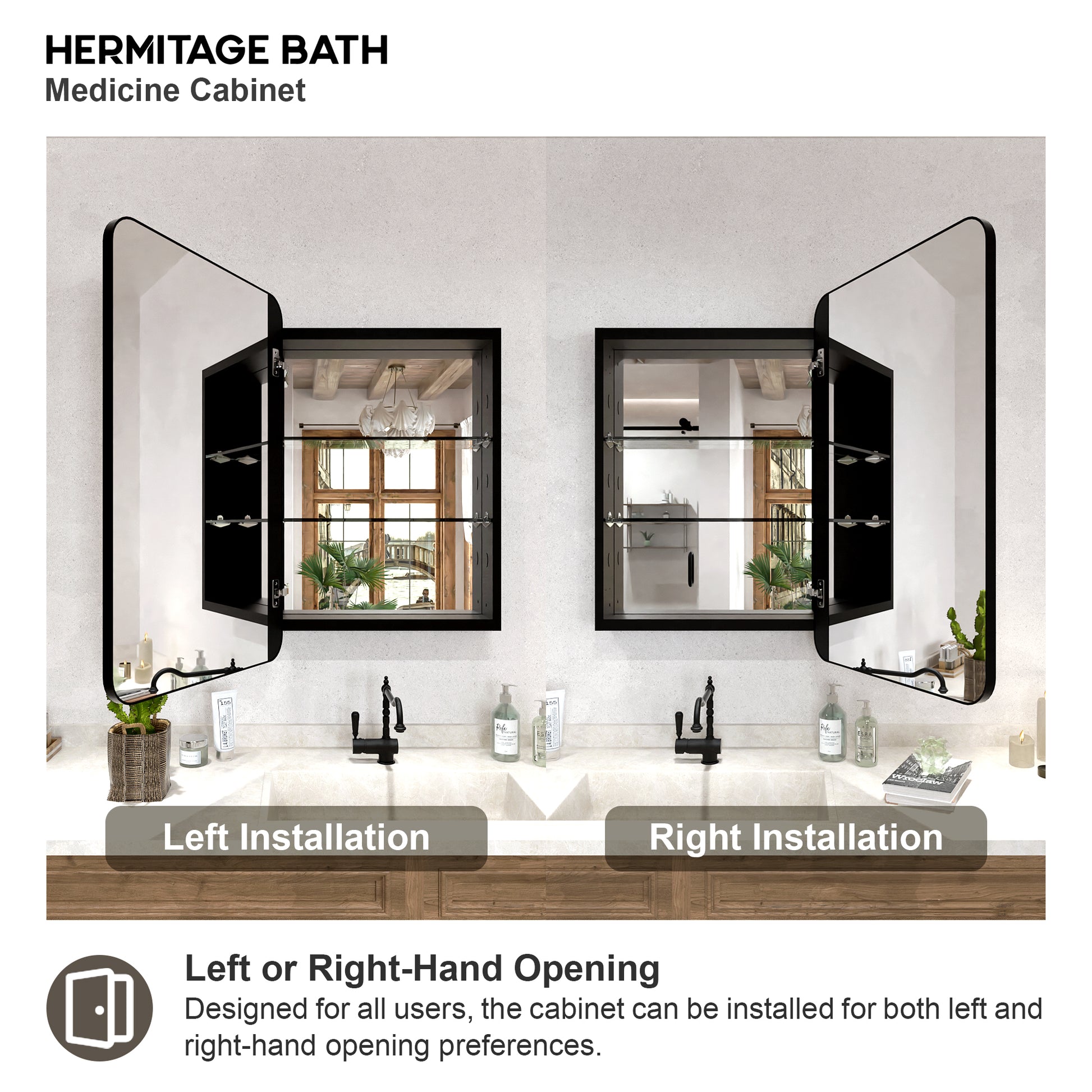 Rectangular Framed Recessed/Surface Mount Medicine Cabinet with Mirror in Matte Black MB-10_4b26016e-7544-424a-8031-d53b71dc114d