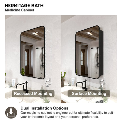 Rectangular Framed Recessed/Surface Mount Medicine Cabinet with Mirror in Matte Black