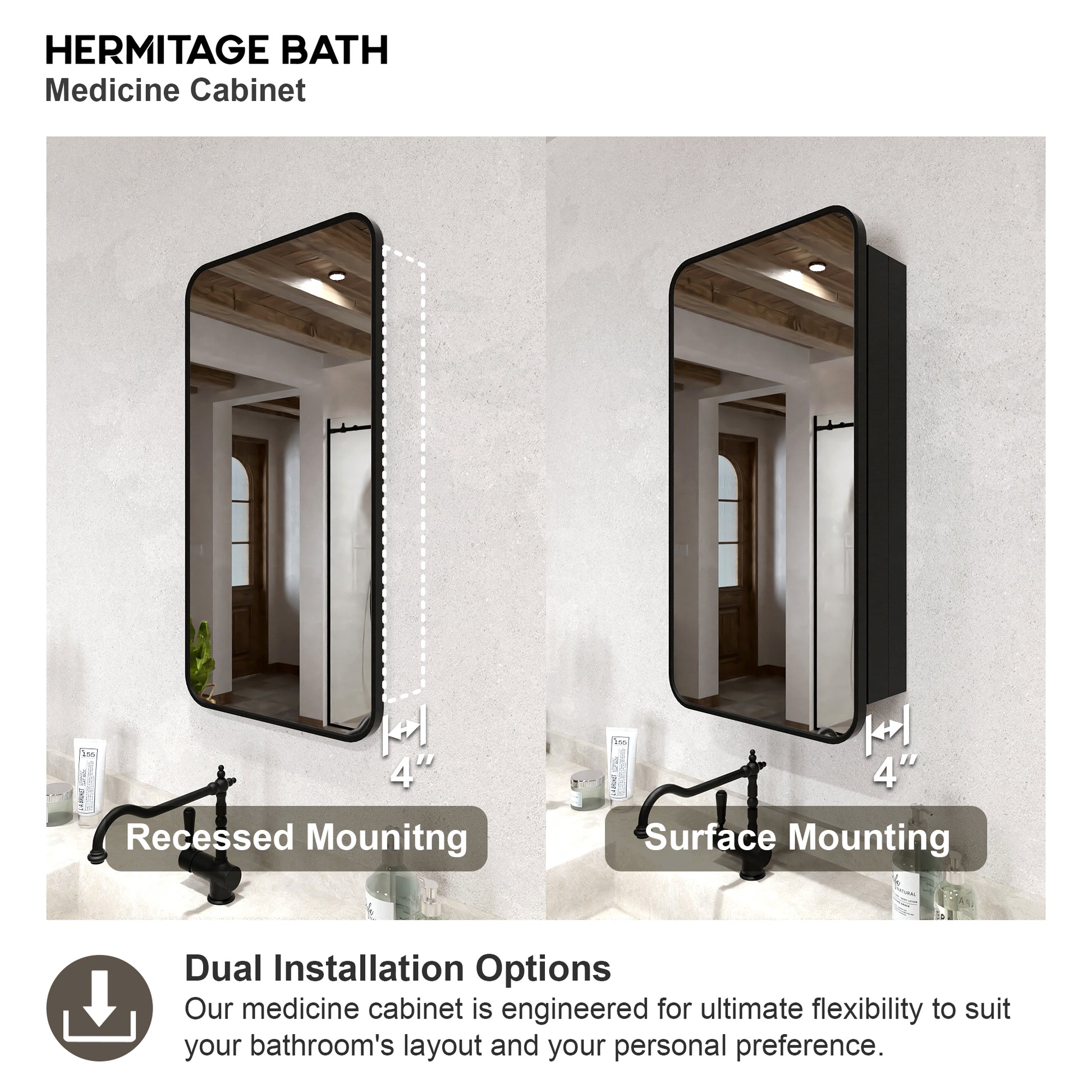 Rectangular Framed Recessed/Surface Mount Medicine Cabinet with Mirror in Matte Black MB-11_d24ddda5-8af0-439e-b4b3-b8541c9f88d8