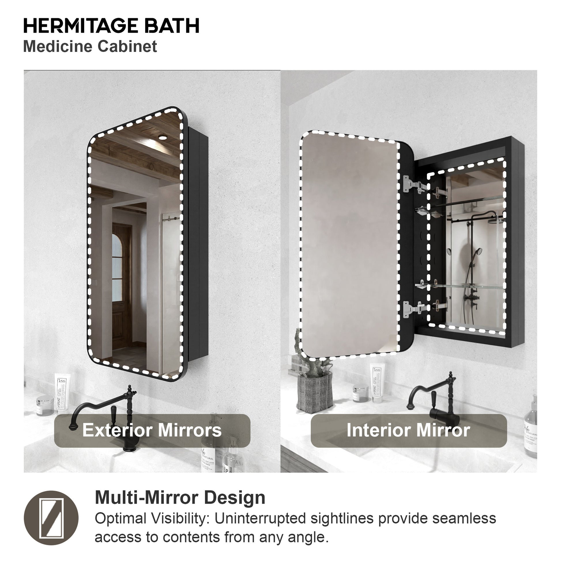Rectangular Framed Recessed/Surface Mount Medicine Cabinet with Mirror in Matte Black MB-12_10c176c5-0a27-4250-bb3d-61875515363d