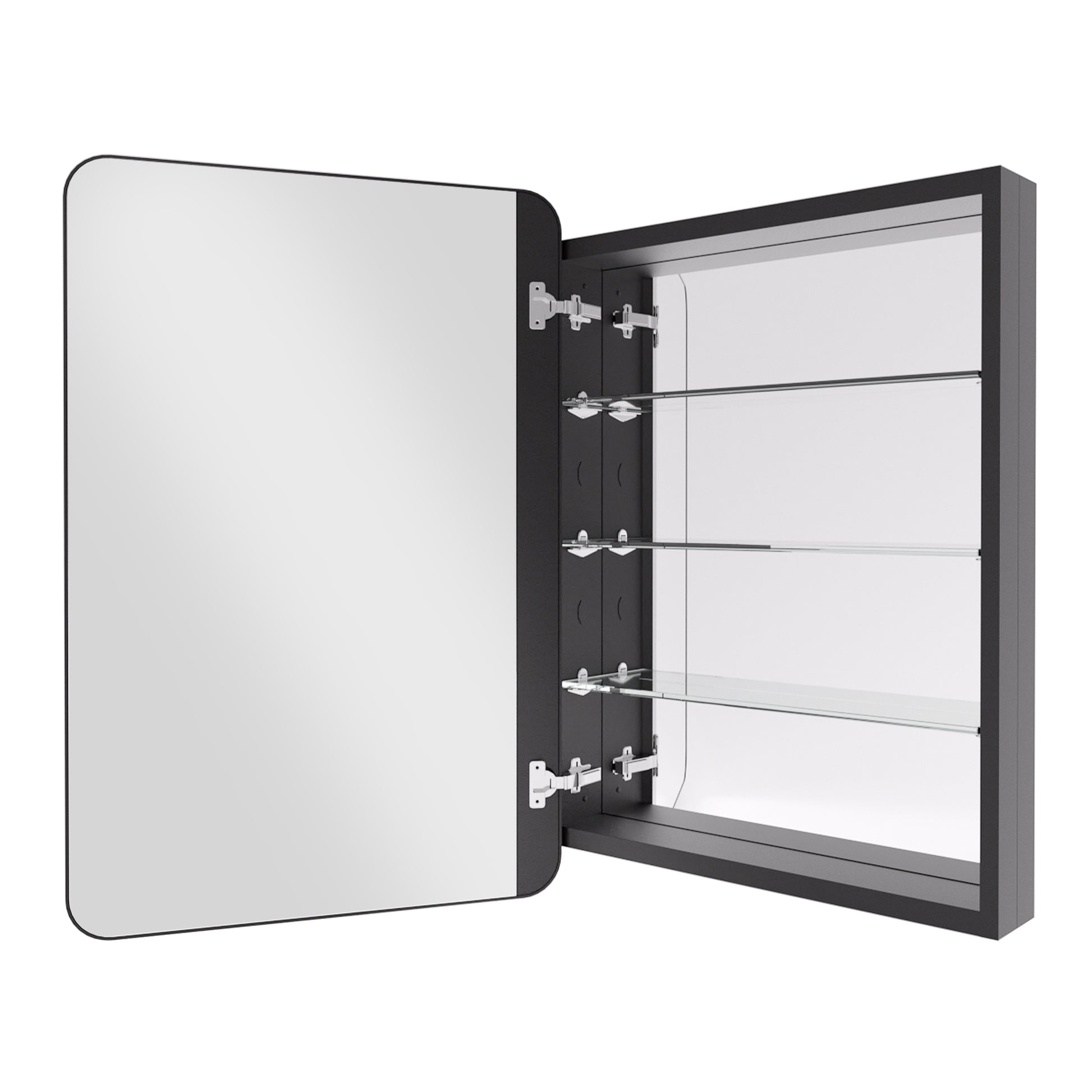 Rectangular Framed Recessed/Surface Mount Medicine Cabinet with Mirror in Matte Black MB-17_057b8258-c7fe-48e7-b8d3-643a0658a1c8