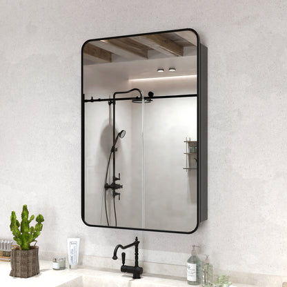 Rectangular Framed Recessed/Surface Mount Medicine Cabinet with Mirror in Matte Black MB-1_108091ff-d706-4f00-a8a2-32ee9d21fd28