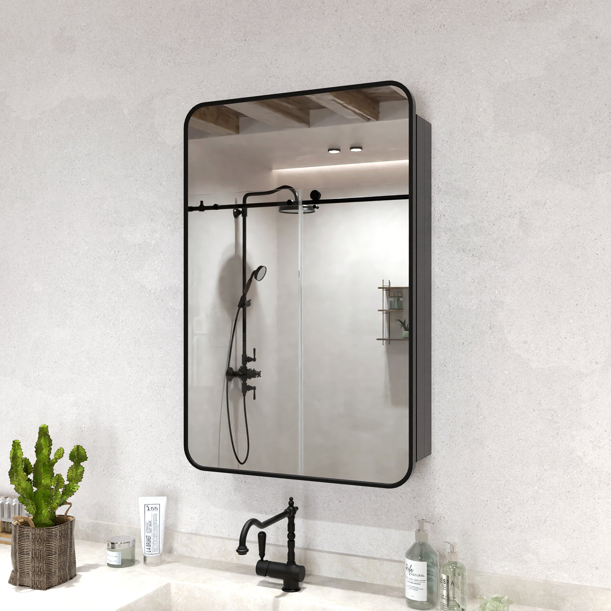 Rectangular Framed Recessed/Surface Mount Medicine Cabinet with Mirror in Matte Black MB-1_ded2bf3a-1af4-463e-b9ba-4a7d6ea87407