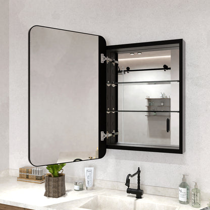 Rectangular Framed Recessed/Surface Mount Medicine Cabinet with Mirror in Matte Black