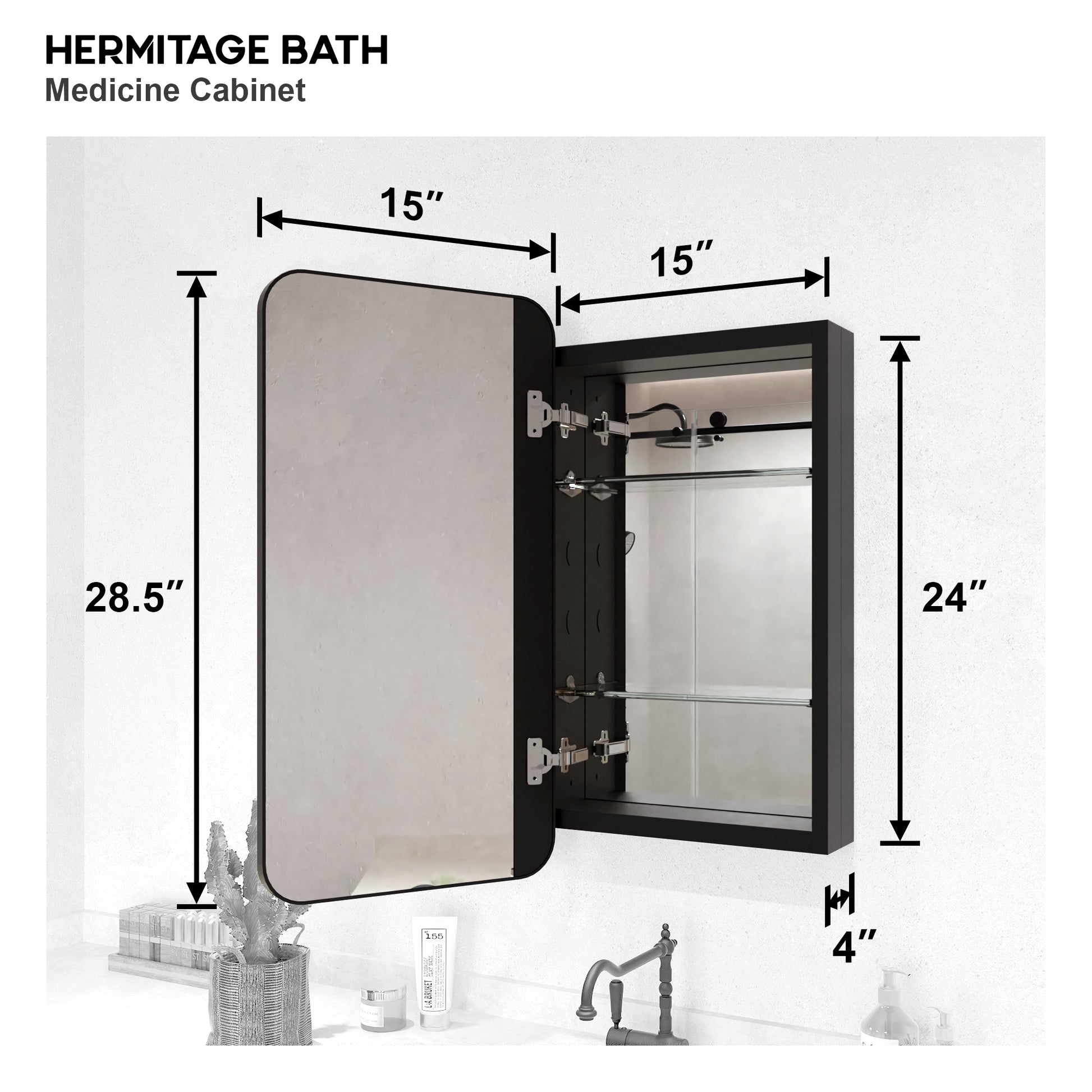 Rectangular Framed Recessed/Surface Mount Medicine Cabinet with Mirror in Matte Black MB-3_f41192fc-0e6e-4054-8bad-d6f1726686a3