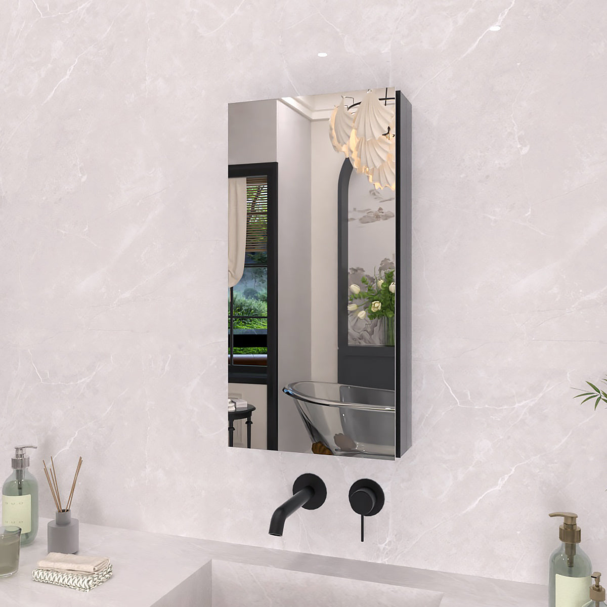 TaiMei 12 in. x 24 in. Frameless Recessed or Surface-Mount Beveled Single Mirror Bathroom Medicine Cabinet MCA1224-BL-02