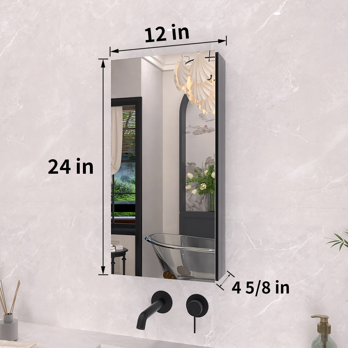 TaiMei 12 in. x 24 in. Frameless Recessed or Surface-Mount Beveled Single Mirror Bathroom Medicine Cabinet MCA1224-BL-03