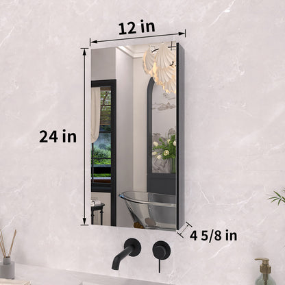 TaiMei 12 in. x 24 in. Frameless Recessed or Surface-Mount Beveled Single Mirror Bathroom Medicine Cabinet MCA1224-BL-03