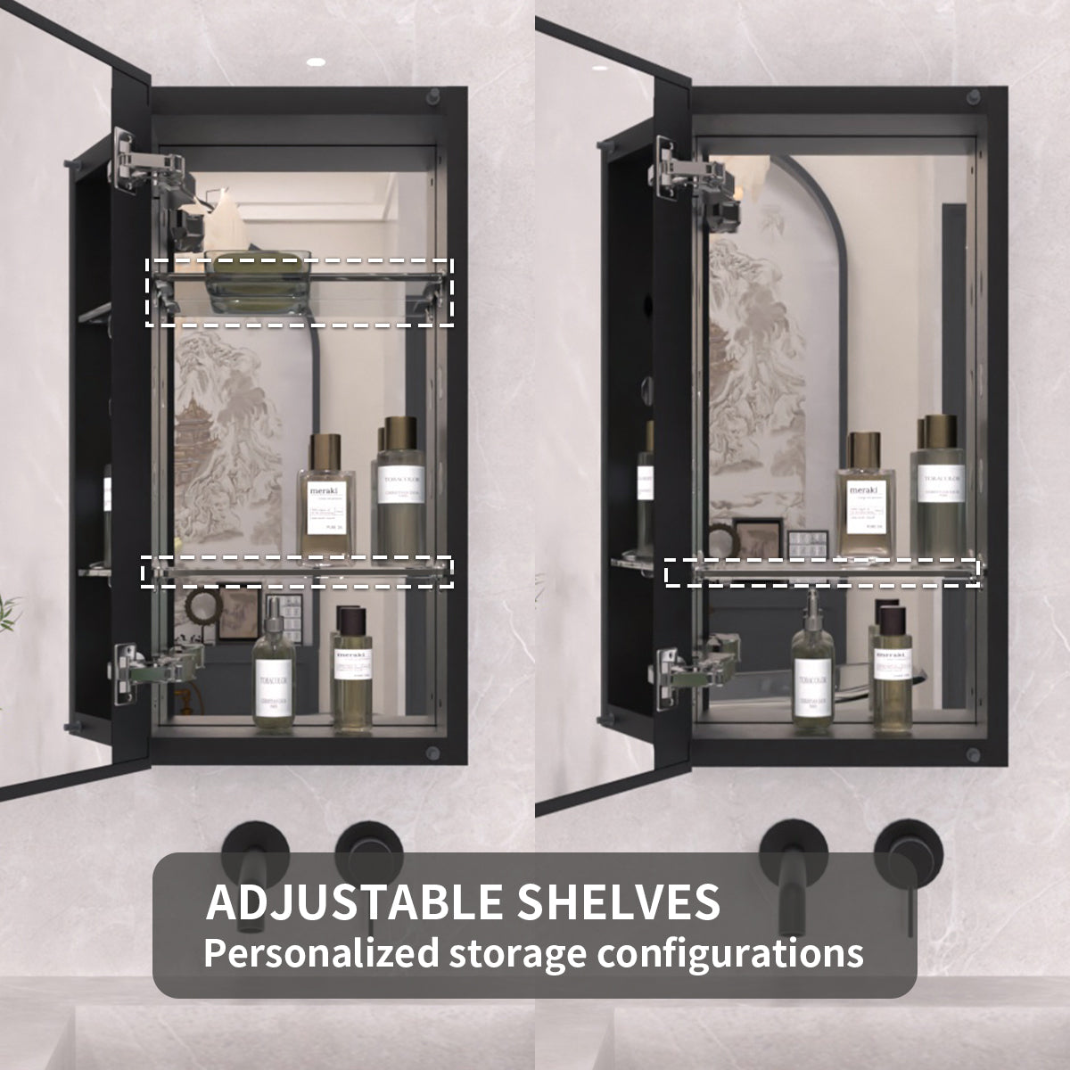 TaiMei 12 in. x 24 in. Frameless Recessed or Surface-Mount Beveled Single Mirror Bathroom Medicine Cabinet MCA1224-BL-05