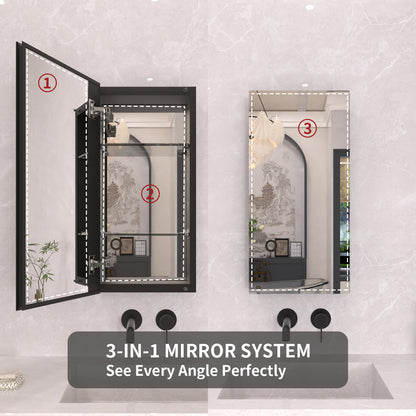 TaiMei 12 in. x 24 in. Frameless Recessed or Surface-Mount Beveled Single Mirror Bathroom Medicine Cabinet MCA1224-BL-06