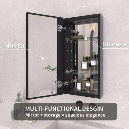 TaiMei 12 in. x 24 in. Frameless Recessed or Surface-Mount Beveled Single Mirror Bathroom Medicine Cabinet MCA1224-BL-08