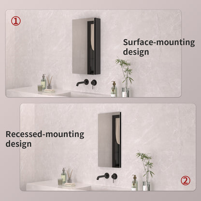TaiMei 12 in. x 24 in. Frameless Recessed or Surface-Mount Beveled Single Mirror Bathroom Medicine Cabinet MCA1224-BL-09