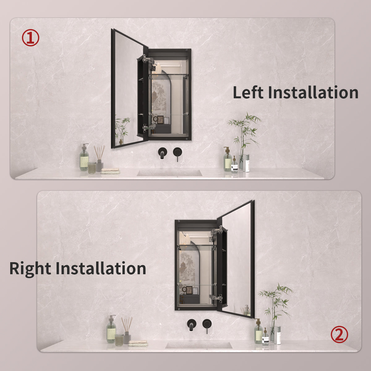TaiMei 12 in. x 24 in. Frameless Recessed or Surface-Mount Beveled Single Mirror Bathroom Medicine Cabinet MCA1224-BL-10