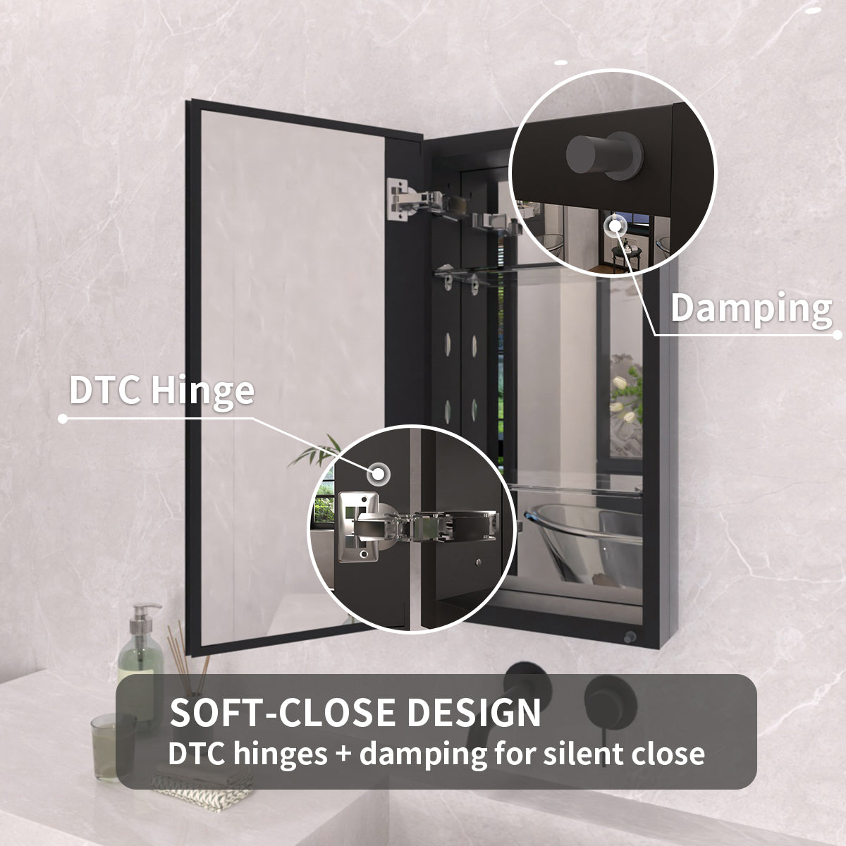 TaiMei 12 in. x 24 in. Frameless Recessed or Surface-Mount Beveled Single Mirror Bathroom Medicine Cabinet MCA1224-BL-12