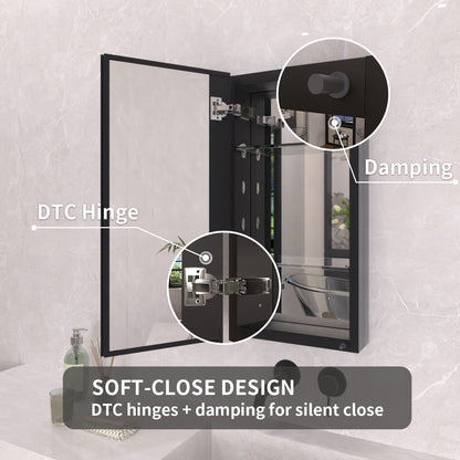 TaiMei 12 in. x 24 in. Frameless Recessed or Surface-Mount Beveled Single Mirror Bathroom Medicine Cabinet MCA1224-BL-12