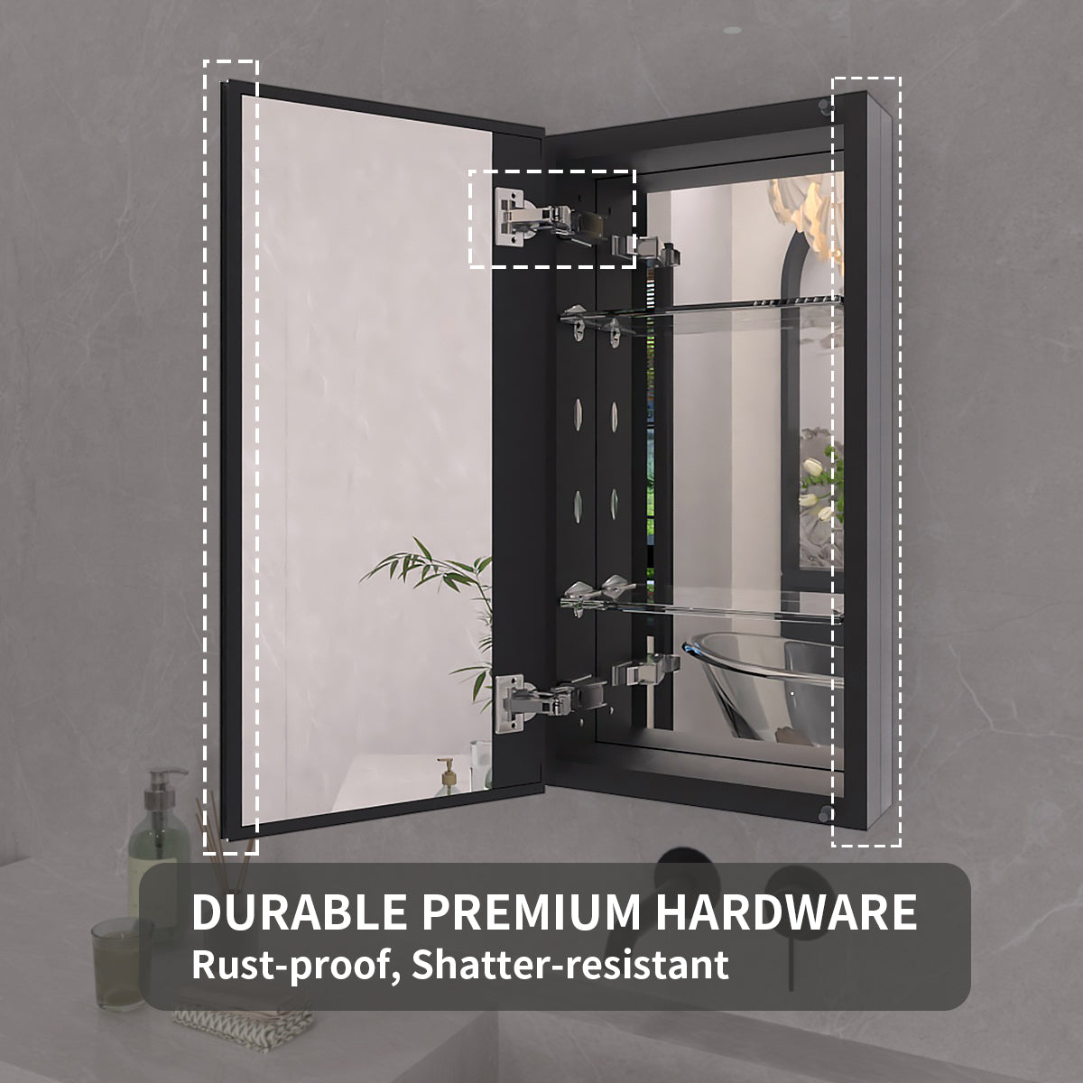 TaiMei 12 in. x 24 in. Frameless Recessed or Surface-Mount Beveled Single Mirror Bathroom Medicine Cabinet MCA1224-BL-14