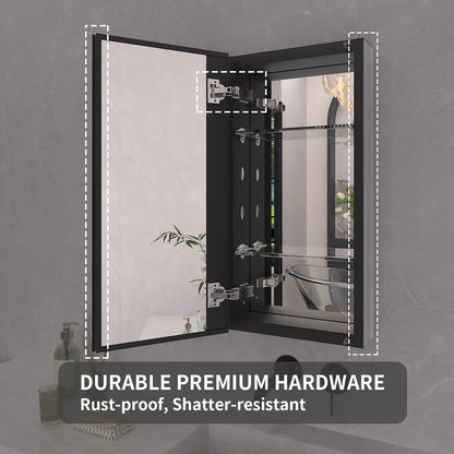 TaiMei 12 in. x 24 in. Frameless Recessed or Surface-Mount Beveled Single Mirror Bathroom Medicine Cabinet MCA1224-BL-14