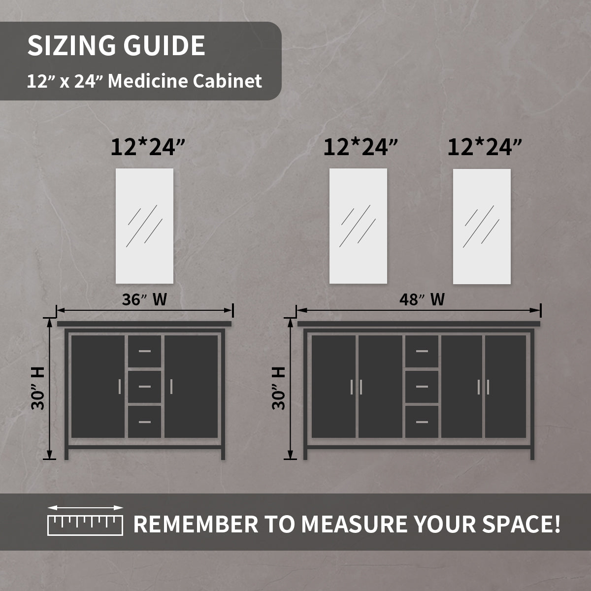 TaiMei 12 in. x 24 in. Frameless Recessed or Surface-Mount Beveled Single Mirror Bathroom Medicine Cabinet MCA1224-BL-15