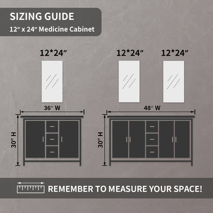 TaiMei 12 in. x 24 in. Frameless Recessed or Surface-Mount Beveled Single Mirror Bathroom Medicine Cabinet MCA1224-BL-15
