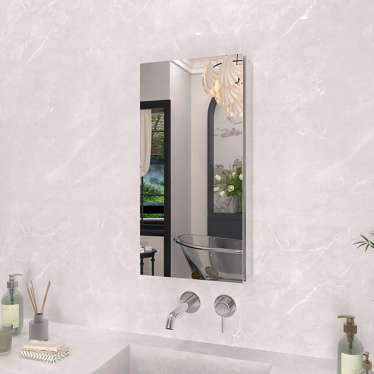 TaiMei 12 in. x 24 in. Frameless Recessed or Surface-Mount Beveled Single Mirror Bathroom Medicine Cabinet MCA1224-CR-02