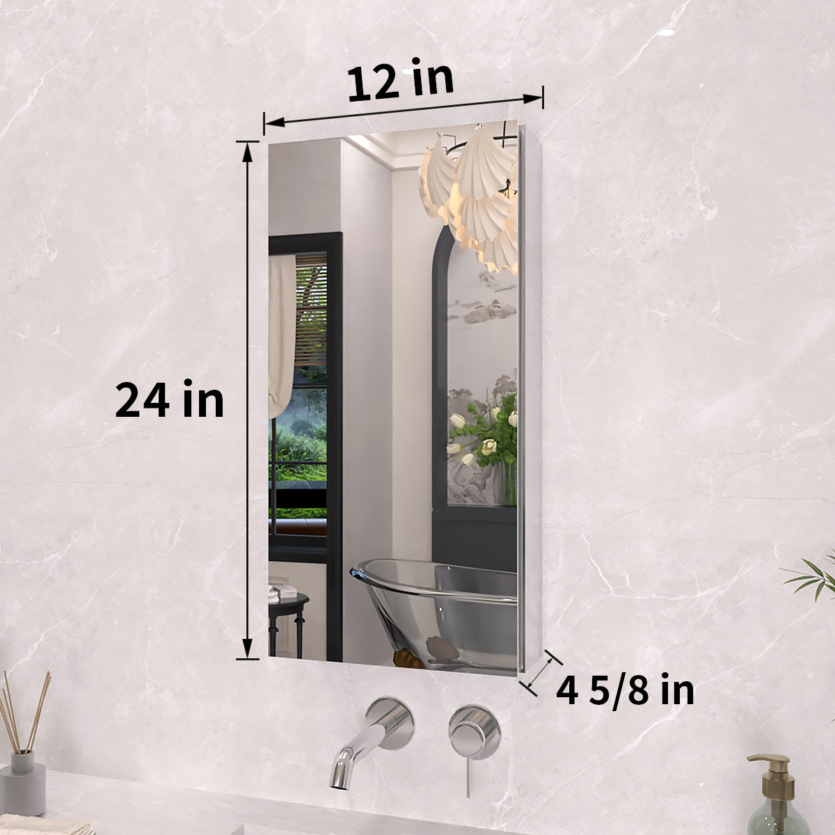 TaiMei 12 in. x 24 in. Frameless Recessed or Surface-Mount Beveled Single Mirror Bathroom Medicine Cabinet MCA1224-CR-03