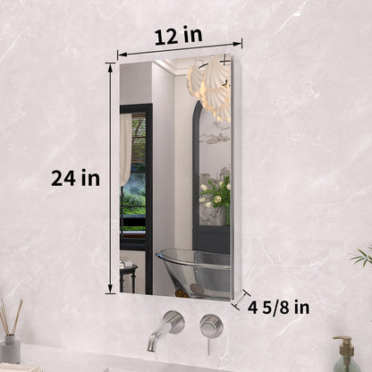 TaiMei 12 in. x 24 in. Frameless Recessed or Surface-Mount Beveled Single Mirror Bathroom Medicine Cabinet MCA1224-CR-03
