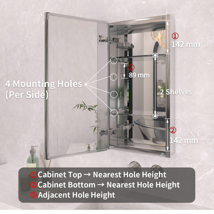 TaiMei 12 in. x 24 in. Frameless Recessed or Surface-Mount Beveled Single Mirror Bathroom Medicine Cabinet MCA1224-CR-04