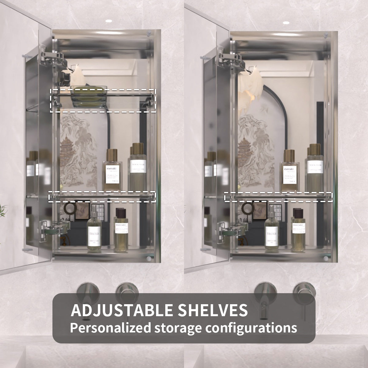 TaiMei 12 in. x 24 in. Frameless Recessed or Surface-Mount Beveled Single Mirror Bathroom Medicine Cabinet MCA1224-CR-05