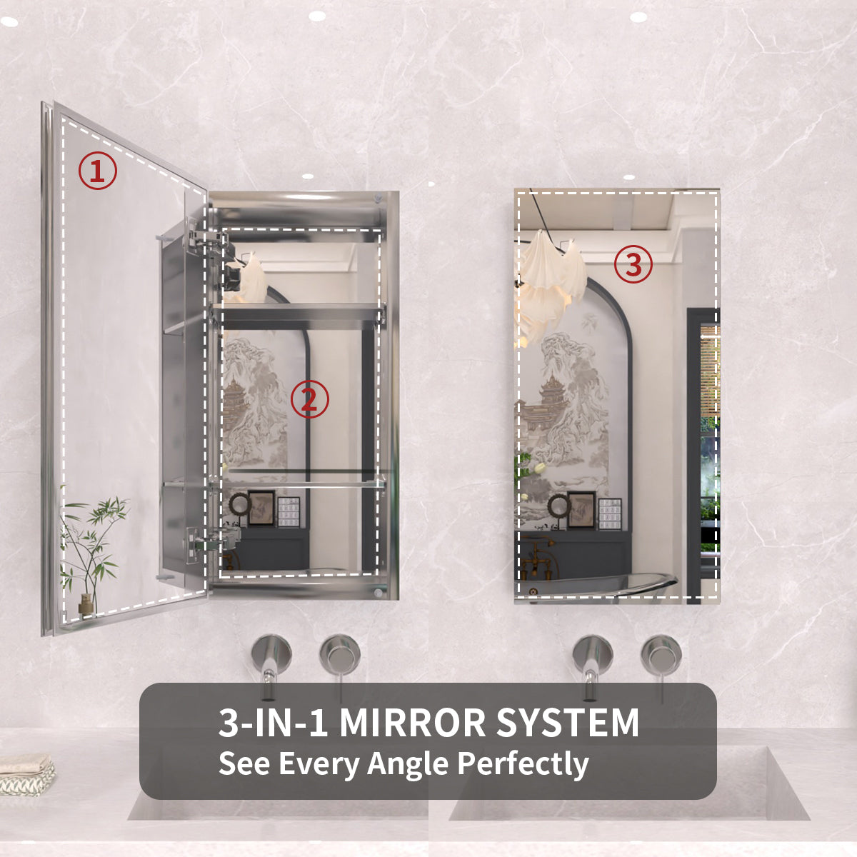 TaiMei 12 in. x 24 in. Frameless Recessed or Surface-Mount Beveled Single Mirror Bathroom Medicine Cabinet MCA1224-CR-06