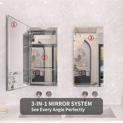 TaiMei 12 in. x 24 in. Frameless Recessed or Surface-Mount Beveled Single Mirror Bathroom Medicine Cabinet MCA1224-CR-06