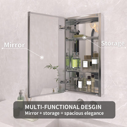 TaiMei 12 in. x 24 in. Frameless Recessed or Surface-Mount Beveled Single Mirror Bathroom Medicine Cabinet MCA1224-CR-08