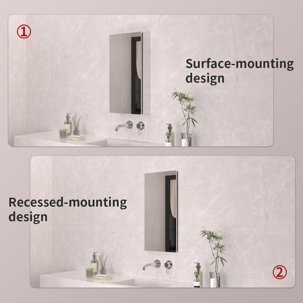TaiMei 12 in. x 24 in. Frameless Recessed or Surface-Mount Beveled Single Mirror Bathroom Medicine Cabinet MCA1224-CR-09