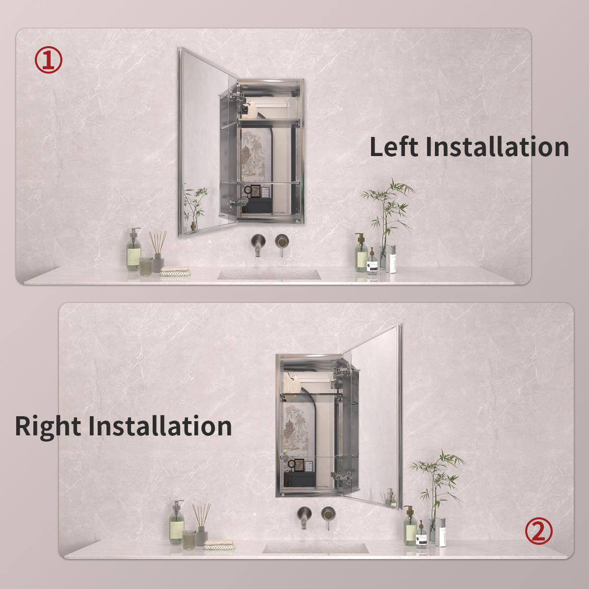 TaiMei 12 in. x 24 in. Frameless Recessed or Surface-Mount Beveled Single Mirror Bathroom Medicine Cabinet MCA1224-CR-10
