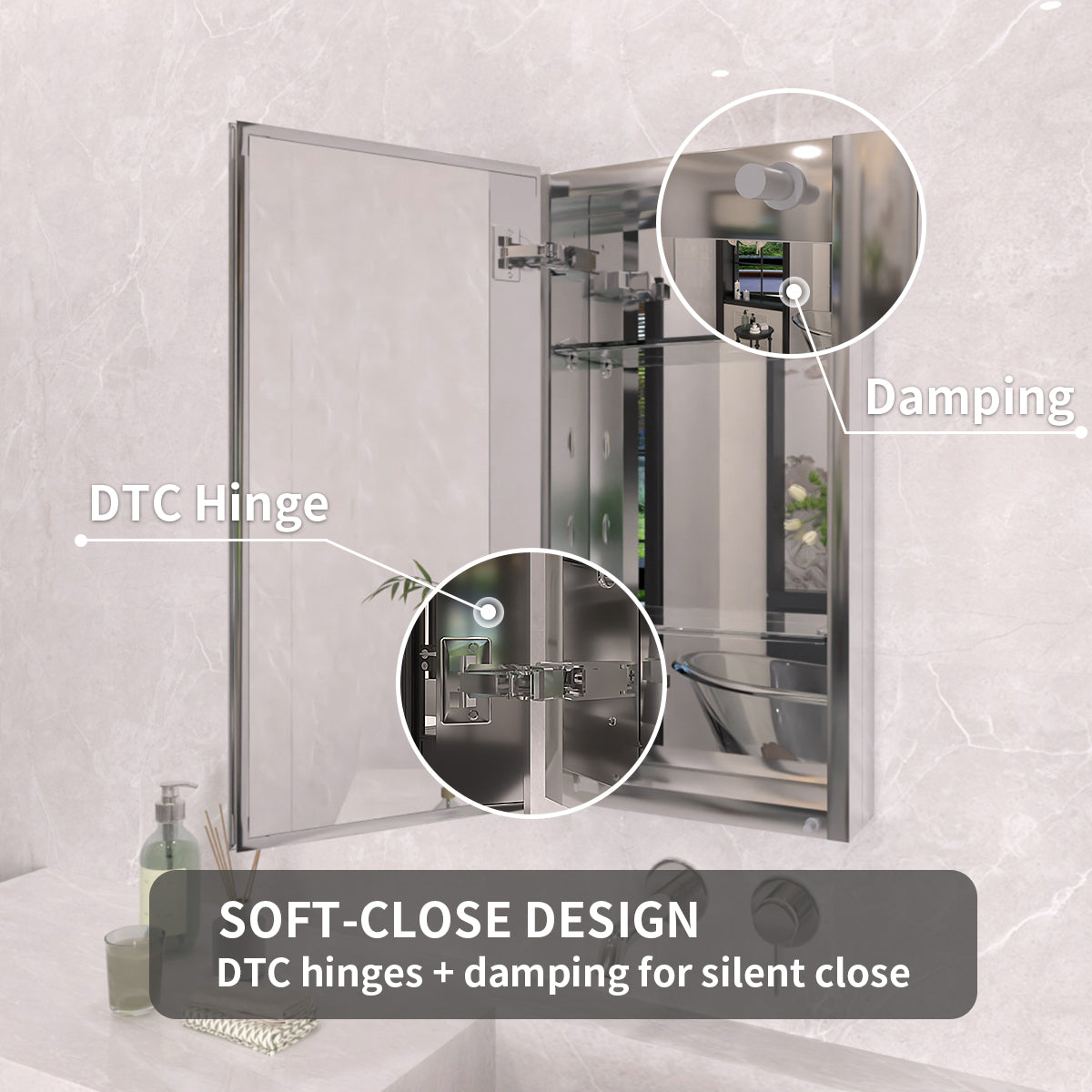 TaiMei 12 in. x 24 in. Frameless Recessed or Surface-Mount Beveled Single Mirror Bathroom Medicine Cabinet MCA1224-CR-12