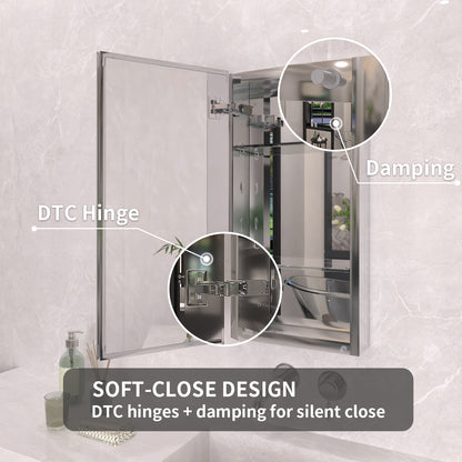 TaiMei 12 in. x 24 in. Frameless Recessed or Surface-Mount Beveled Single Mirror Bathroom Medicine Cabinet MCA1224-CR-12