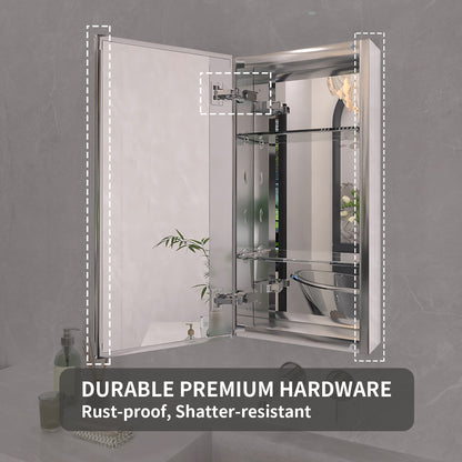 TaiMei 12 in. x 24 in. Frameless Recessed or Surface-Mount Beveled Single Mirror Bathroom Medicine Cabinet MCA1224-CR-14