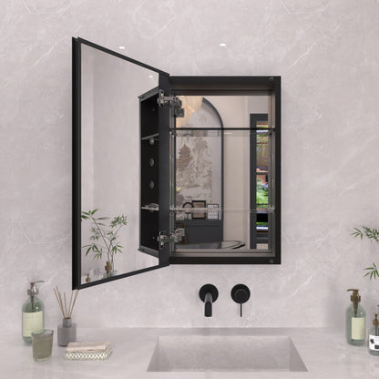 TaiMei 15 in. x 24 in. Frameless Recessed or Surface-Mount Beveled Single Mirror Bathroom Medicine Cabinet Matte Black MCA1524-BL-01
