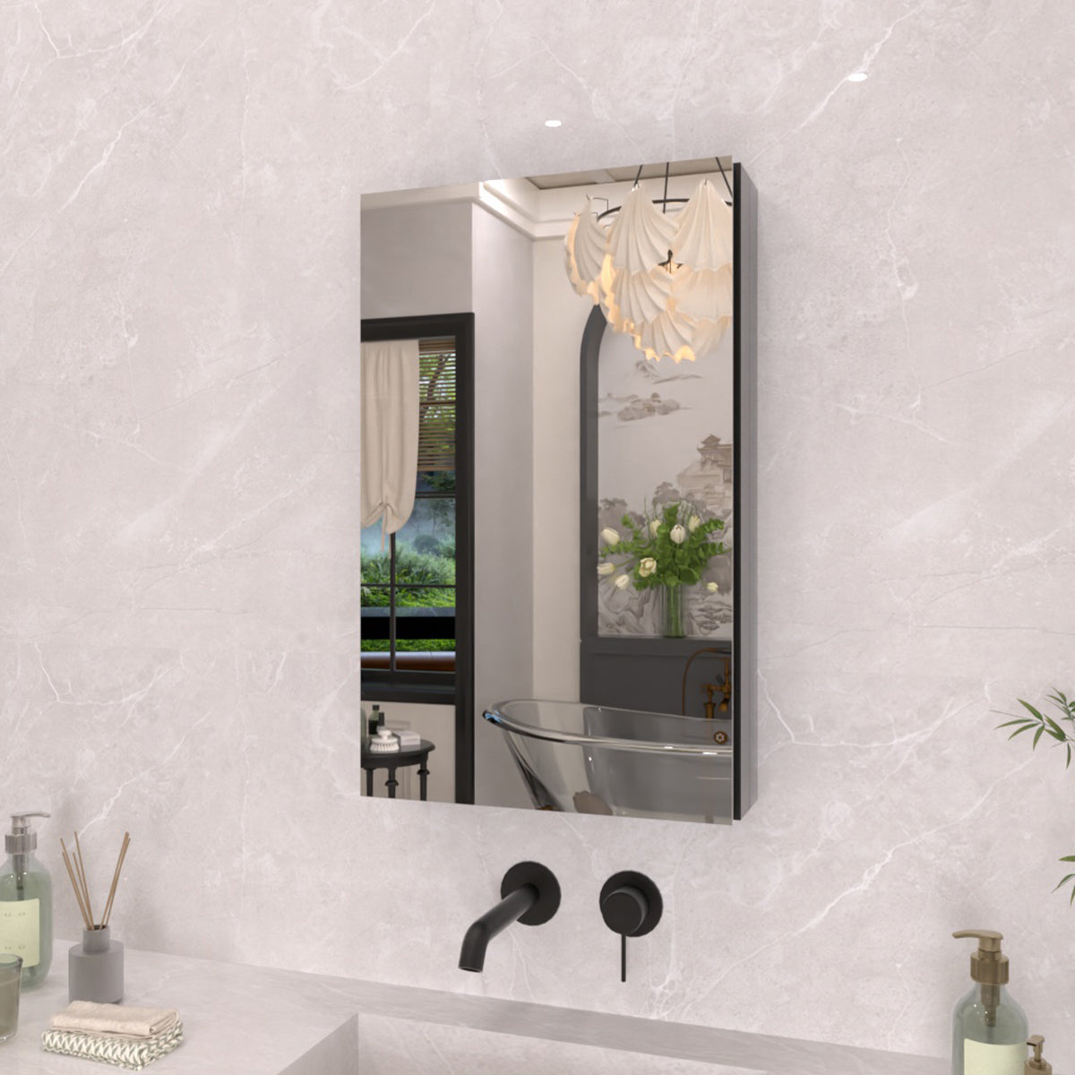 TaiMei 15 in. x 24 in. Frameless Recessed or Surface-Mount Beveled Single Mirror Bathroom Medicine Cabinet MCA1524-BL-02