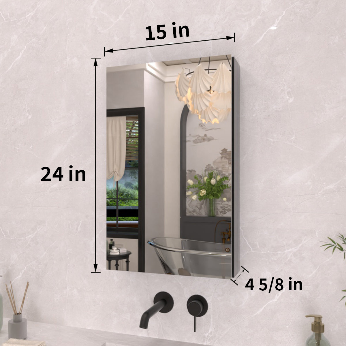TaiMei 15 in. x 24 in. Frameless Recessed or Surface-Mount Beveled Single Mirror Bathroom Medicine Cabinet MCA1524-BL-03
