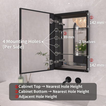 TaiMei 15 in. x 24 in. Frameless Recessed or Surface-Mount Beveled Single Mirror Bathroom Medicine Cabinet MCA1524-BL-04