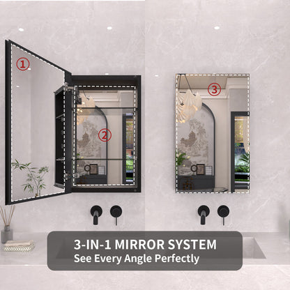 TaiMei 15 in. x 24 in. Frameless Recessed or Surface-Mount Beveled Single Mirror Bathroom Medicine Cabinet MCA1524-BL-06