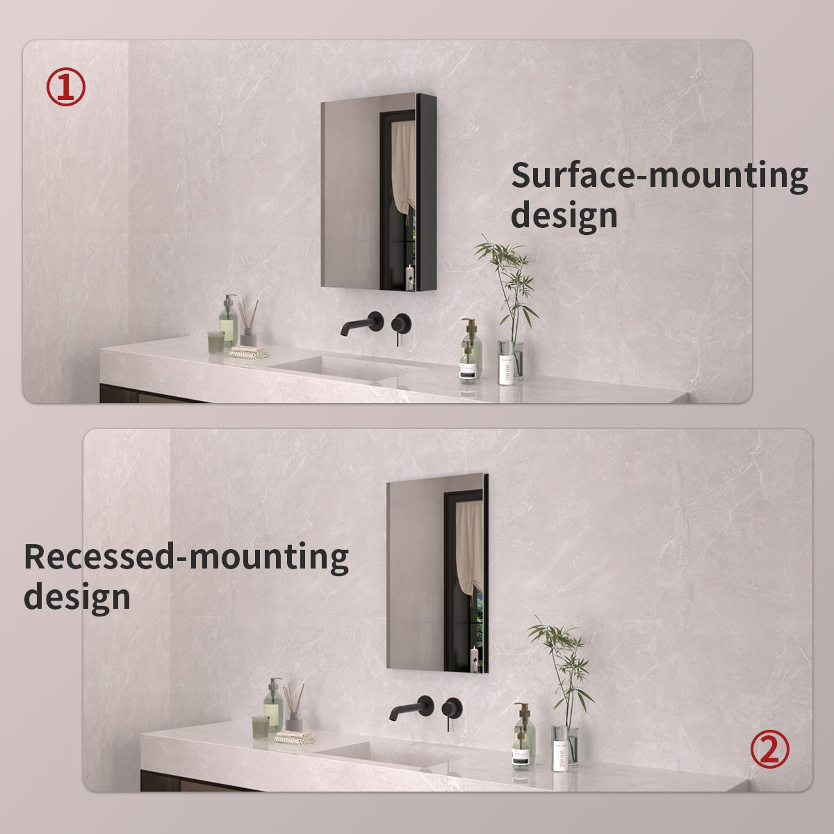 TaiMei 15 in. x 24 in. Frameless Recessed or Surface-Mount Beveled Single Mirror Bathroom Medicine Cabinet MCA1524-BL-09