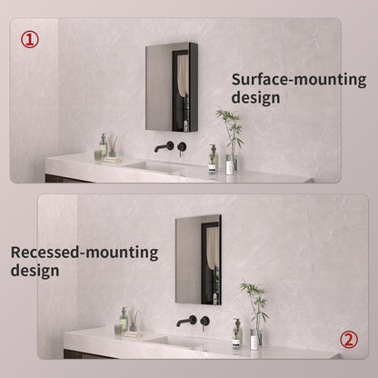 TaiMei 15 in. x 24 in. Frameless Recessed or Surface-Mount Beveled Single Mirror Bathroom Medicine Cabinet MCA1524-BL-09