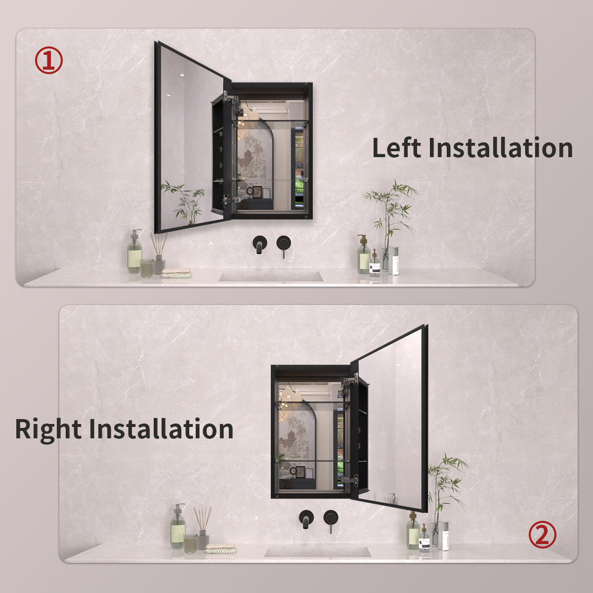 TaiMei 15 in. x 24 in. Frameless Recessed or Surface-Mount Beveled Single Mirror Bathroom Medicine Cabinet MCA1524-BL-10