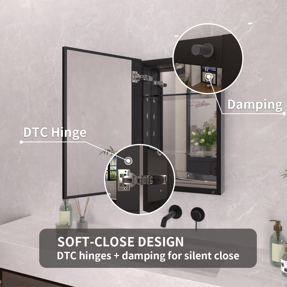 TaiMei 15 in. x 24 in. Frameless Recessed or Surface-Mount Beveled Single Mirror Bathroom Medicine Cabinet MCA1524-BL-12